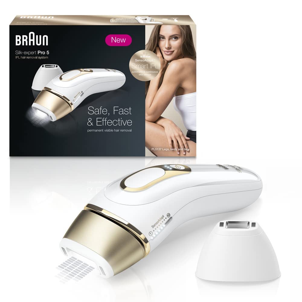 Braun IPL Long-Lasting Hair Removal for Women and Men, Silk Expert Pro 5 PL5137 with Venus Swirl Razor, Long-lasting Reduction in Hair Regrowth for Body & Face, Corded - Image 1